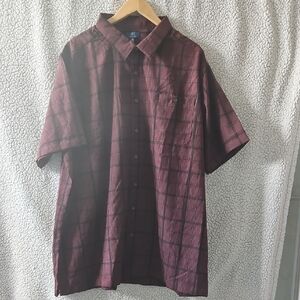 George Men's Maroon Checkered Button Down Short Sleeve Shirt size 3XL